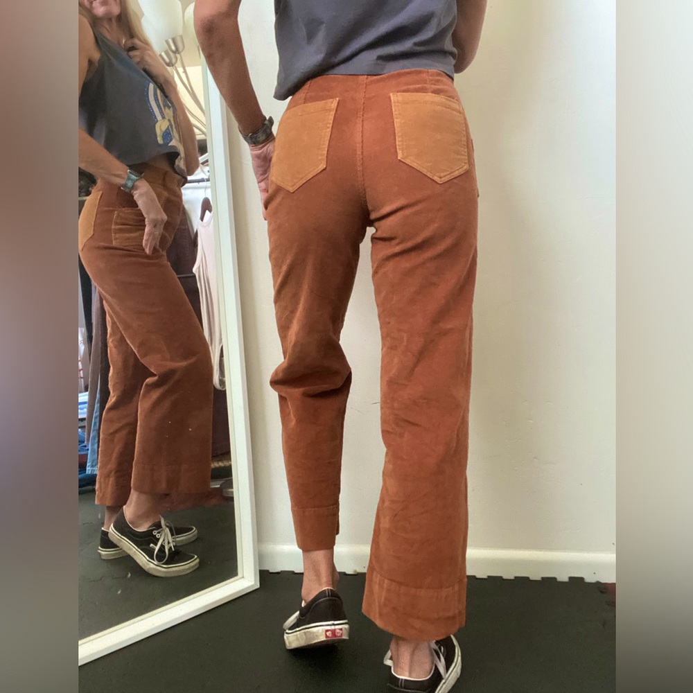 Corduroy High-Waist Patch Front Pants - Brown - Picture 8 of 13